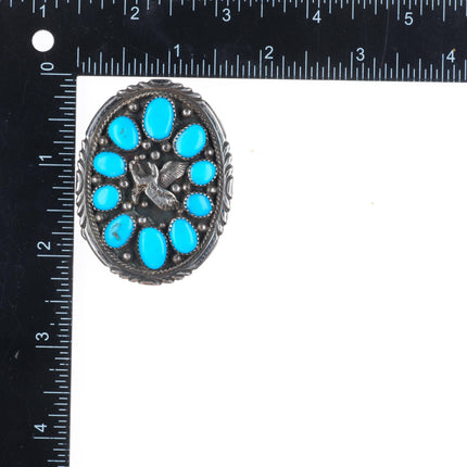 small Vintage Navajo sterling silver eagle turquoise cluster belt buckle