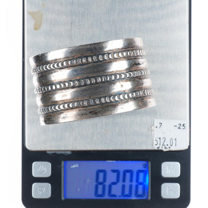 7.1" c1950 Heavy vintage Navajo sterling silver wide band cuff bracelet