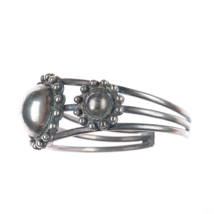 6" c1930's Vintage Navajo ingot silver domed beaded bezels cuff bracelet