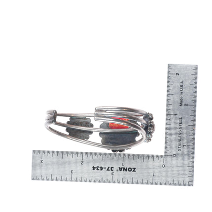 6" c1930's Vintage Navajo ingot silver domed beaded bezels cuff bracelet