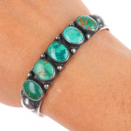 6" 30's-40's Navajo sterling silver Cerrillos turquoise row cuff bracelet