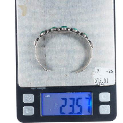 6" 30's-40's Navajo sterling silver Cerrillos turquoise row cuff bracelet