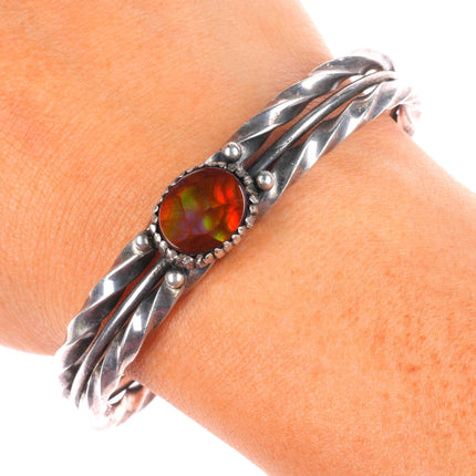 6.7" Vintage KM Native American sterling silver Arizona Fire Agate cuff bracelet