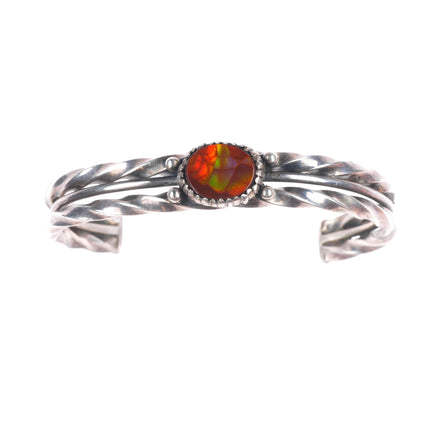 6.7" Vintage KM Native American sterling silver Arizona Fire Agate cuff bracelet