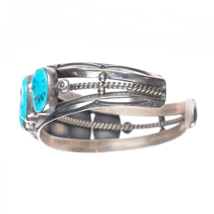 6.5" Harrison Jim Navajo sterling silver Kingman turquoise row cuff bracelet