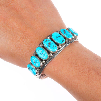 6.5" Harrison Jim Navajo sterling silver Kingman turquoise row cuff bracelet