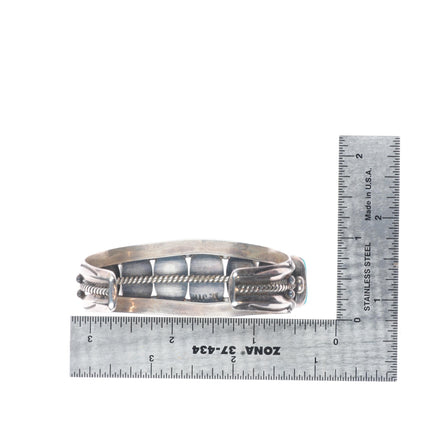 6.5" Harrison Jim Navajo sterling silver Kingman turquoise row cuff bracelet