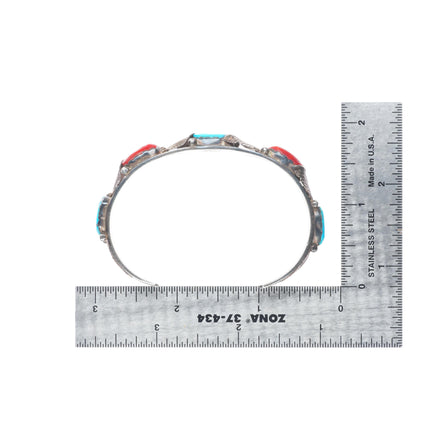 6.5" Simplicio Zuni sterling silver turquoise/coral row cuff bracelet