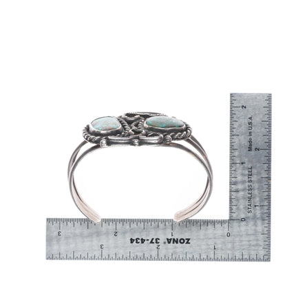6.4" Vintage Navajo sterling silver green spiderweb turquoise cuff bracelet
