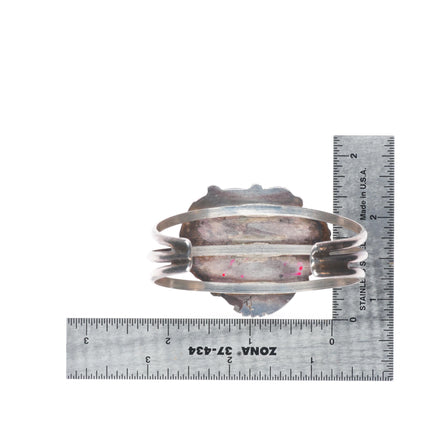 6.4" Vintage Navajo sterling silver green spiderweb turquoise cuff bracelet