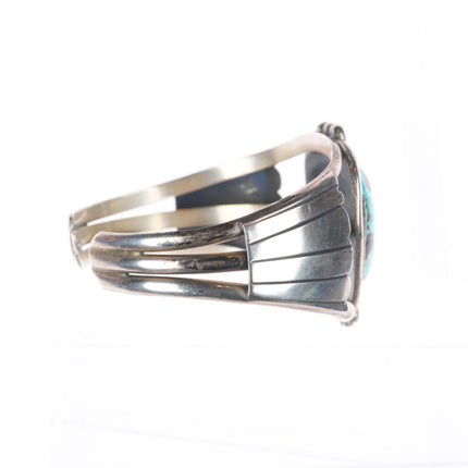 6.1" Vintage Navajo sterling silver turquoise rope bezel cuff bracelet