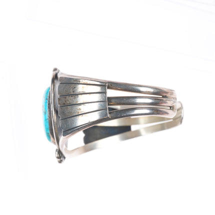 6.1" Vintage Navajo sterling silver turquoise rope bezel cuff bracelet