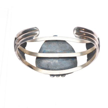 6.1" Vintage Navajo sterling silver turquoise rope bezel cuff bracelet