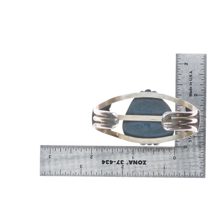 6.1" Vintage Navajo sterling silver turquoise rope bezel cuff bracelet