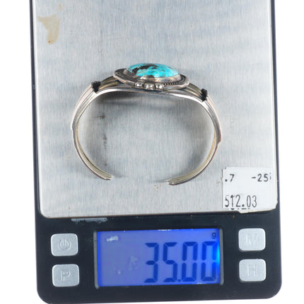 6.1" Vintage Navajo sterling silver turquoise rope bezel cuff bracelet