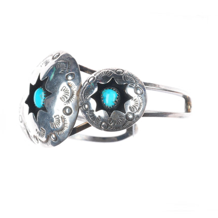 6.8" Vintage Navajo sterling silver domed shadowbox turquoise cuff bracelet