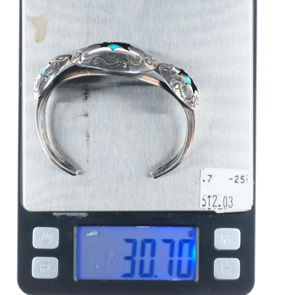 6.8" Vintage Navajo sterling silver domed shadowbox turquoise cuff bracelet