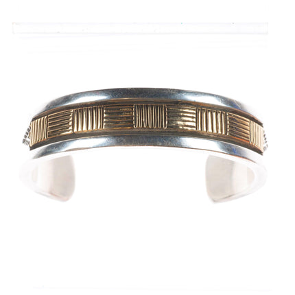 7.5" Heavy Bruce Morgan Navajo 14k gold/sterling silver cuff bracelet