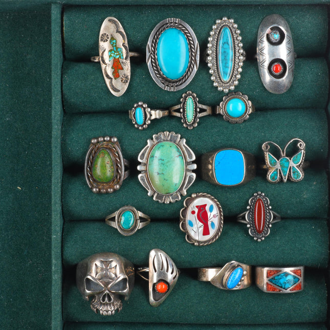 sz4-12 vintage Navajo/Zuni/southwestern style sterling silver turquoise ring lot
