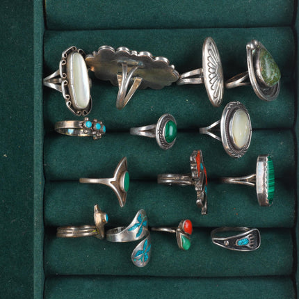 sz5-8 vintage Navajo/Zuni/southwestern style sterling silver turquoise ring lot