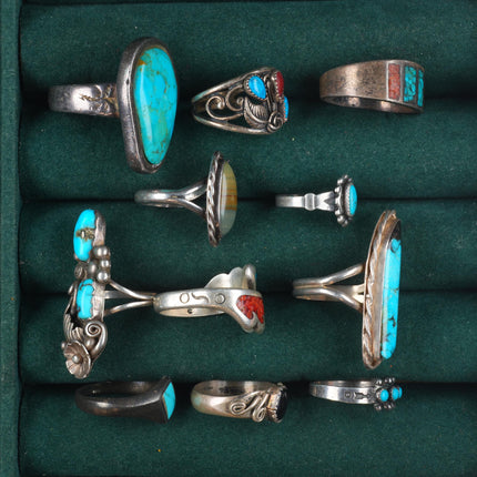 sz5-11 vintage Navajo/Zuni/southwestern style sterling silver turquoise ring lot