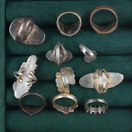 sz5-11 vintage Navajo/Zuni/southwestern style sterling silver turquoise ring lot