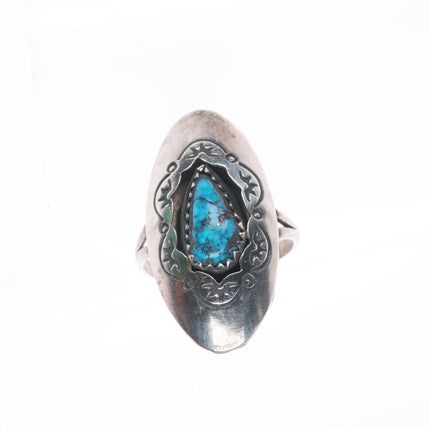 sz7 Vintage AR Navajo sterling silver spiderweb turquoise shadowbox ring
