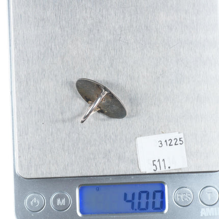 sz7 Vintage AR Navajo sterling silver spiderweb turquoise shadowbox ring