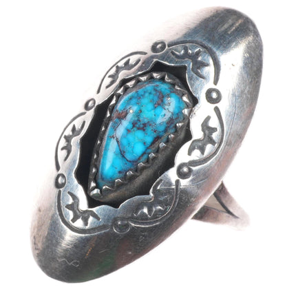 sz7 Vintage AR Navajo sterling silver spiderweb turquoise shadowbox ring