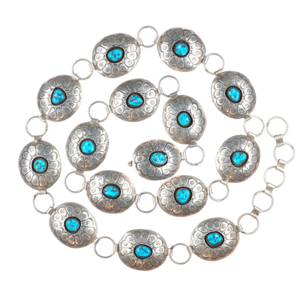36.5" Lester Ortiz Navajo sterling silver shadowbox turquoise link concho belt