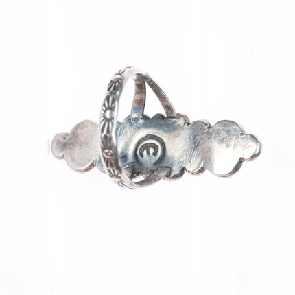 sz7.5 CE Vintage Navajo sterling silver 3 stone stamped shank long ring