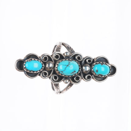 sz7.5 CE Vintage Navajo sterling silver 3 stone stamped shank long ring