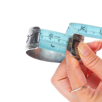 6.6" Charlie Bowie Navajo sterling silver turquoise inlaid vintage cuff bracelet