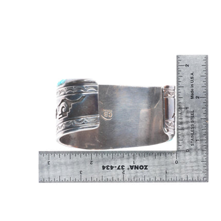6.6" Charlie Bowie Navajo sterling silver turquoise inlaid vintage cuff bracelet