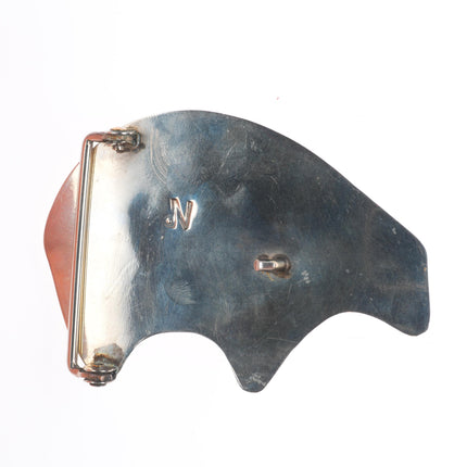 Vintage Navajo sterling silver bear shaped shadowbox belt buckle with turquoise
