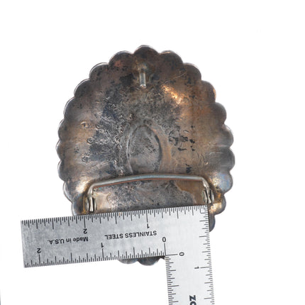 Vintage Navajo sterling silver morenci turquoise deep stamped concho belt buckle