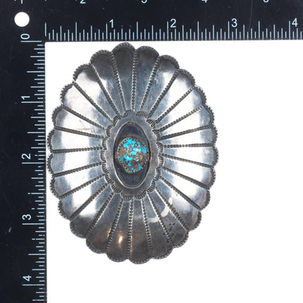 Vintage Navajo sterling silver morenci turquoise deep stamped concho belt buckle