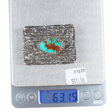 Vintage Blalock Tufa Cast sterling silver high grade turquoise belt buckle