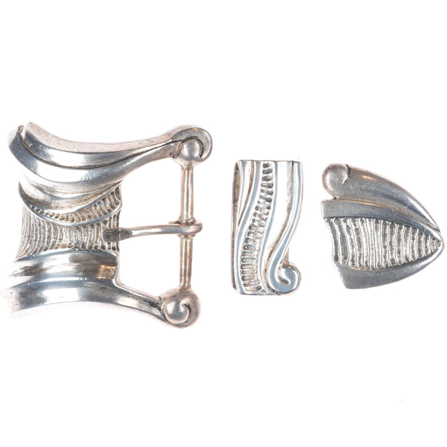 Large James Martin southwestern modernist sterling silver ranger belt buckle set