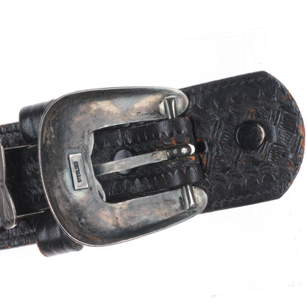 Vintage Navajo sterling silver 3/4" ranger belt buckle set bowtie keepers