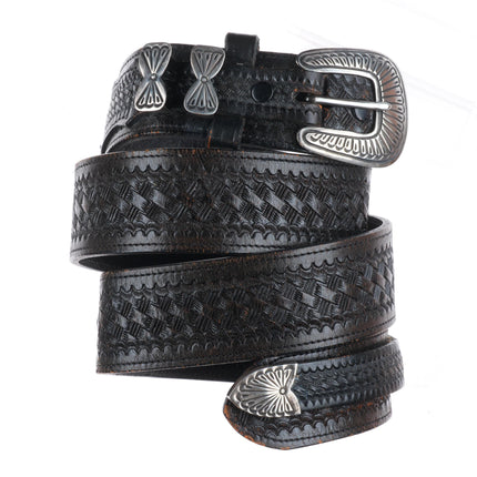 Vintage Navajo sterling silver 3/4" ranger belt buckle set bowtie keepers