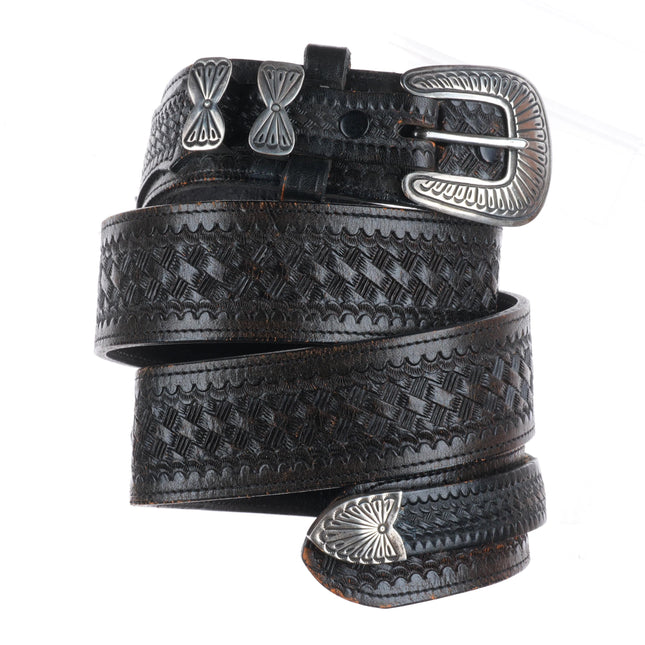 Vintage Navajo sterling silver 3/4" ranger belt buckle set bowtie keepers