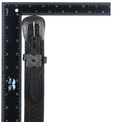 Vintage Navajo sterling silver 3/4" ranger belt buckle set bowtie keepers