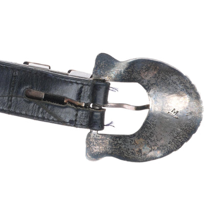 Vintage Pete Morgan Navajo sterling silver 1" ranger belt buckle set