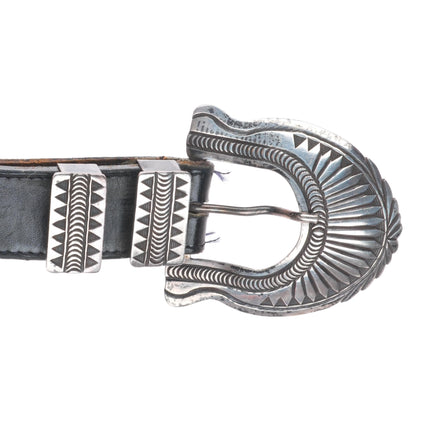 Vintage Pete Morgan Navajo sterling silver 1" ranger belt buckle set