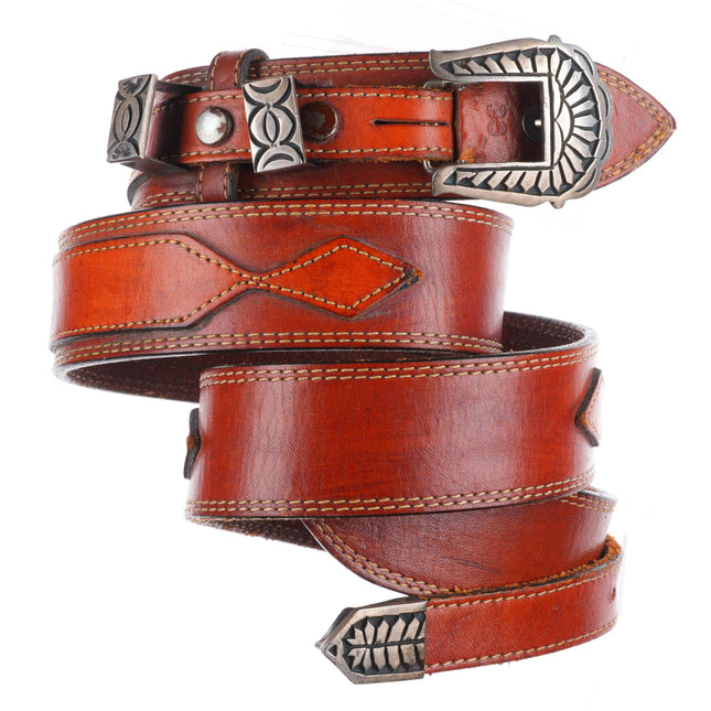 K Yazzie Navajo sterling silver 3/4" vintage ranger belt buckle set