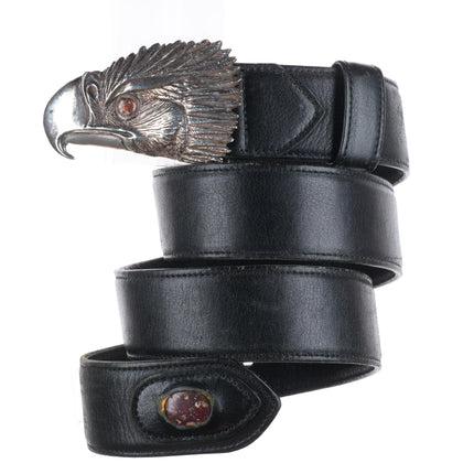 CY Vintage southwestern sterling silver eagle belt buckle with jasper eye/tip
