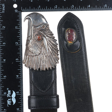 CY Vintage southwestern sterling silver eagle belt buckle with jasper eye/tip