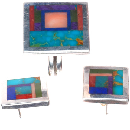 sz9 Lynol Yellowhorse Turquoise Sugilite/turquoise/coral ring/earrings set