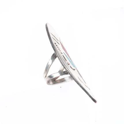 sz4 Tommy Singer Navajo sterling silver peyote bird chip inlay turquoise ring